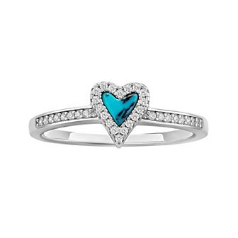 PRIMROSE Sterling Silver Simulated Turquoise & Cubic Zirconia Heart Ring