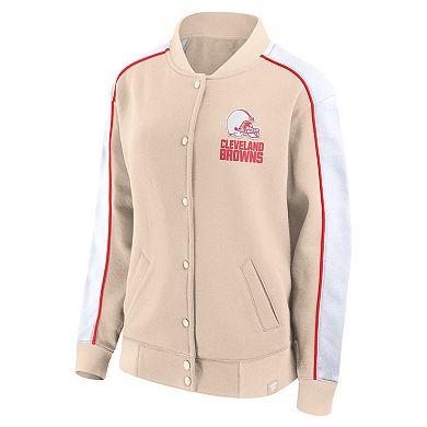 Women's Fanatics Branded Tan Cleveland Browns Lounge Full-Snap Varsity Jacket