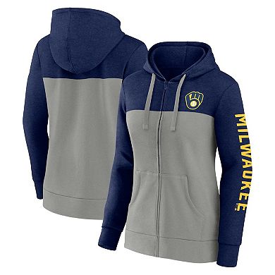 Women's Fanatics Branded Navy/Gray Milwaukee Brewers City Ties Hoodie Full-Zip Sweatshirt