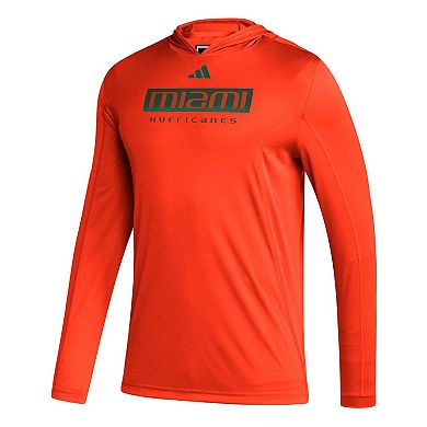 Men's adidas Orange Miami Hurricanes Sideline AEROREADY Hooded Long Sleeve T-Shirt