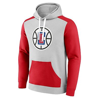 Men's Fanatics Branded Gray/Red LA Clippers Arctic Colorblock Pullover Hoodie