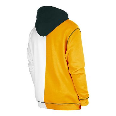 Men's New Era Gold/White Green Bay Packers Third Down Split Raglan Pullover Hoodie