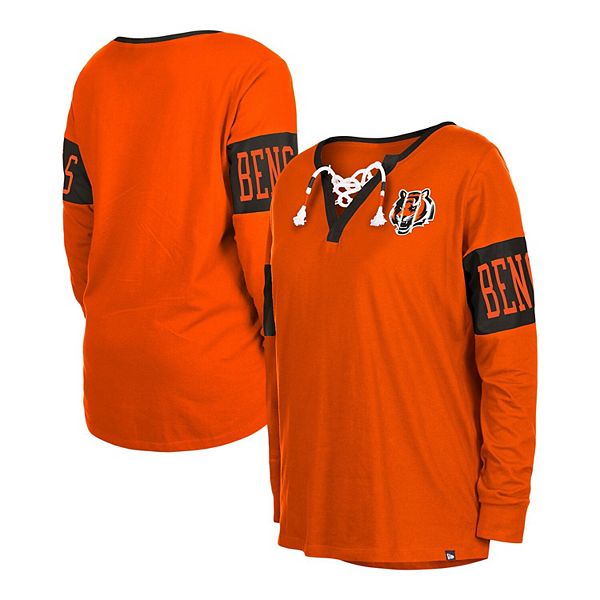 Women's New Era Orange Cincinnati Bengals Lace-Up Notch Neck Long ...