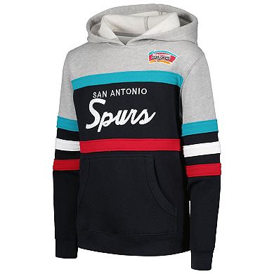 Youth Mitchell & Ness Gray/Black San Antonio Spurs Hardwood Classics Head Coach Pullover Hoodie