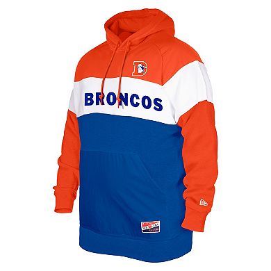 Men's New Era Orange/Royal Denver Broncos Throwback Colorblocked Pullover Hoodie