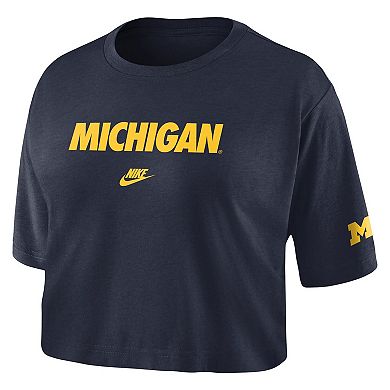Women's Nike Navy Michigan Wolverines Wordmark Cropped T-Shirt