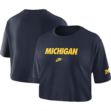 Women's Nike Navy Michigan Wolverines Wordmark Cropped T-Shirt