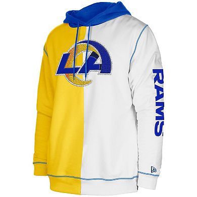 Men's New Era Gold/White Los Angeles Rams Third Down Split Raglan Pullover Hoodie