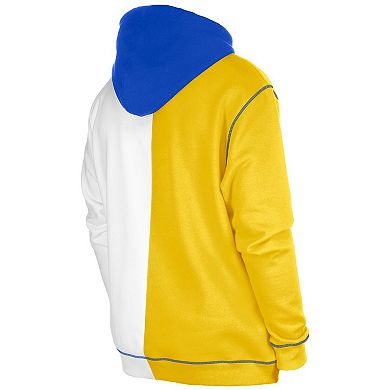 Men's New Era Gold/White Los Angeles Rams Third Down Split Raglan Pullover Hoodie