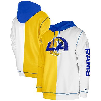 Men's New Era Gold/White Los Angeles Rams Third Down Split Raglan Pullover Hoodie