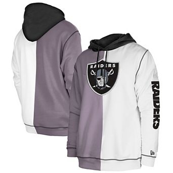 Men's New Era Silver/White Las Vegas Raiders Third Down Split Raglan Pullover Hoodie