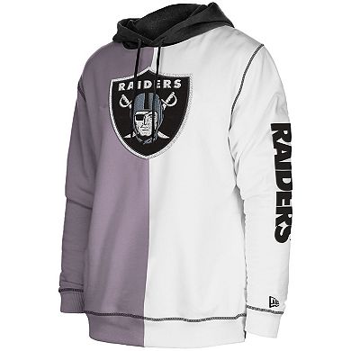 Men's New Era Silver/White Las Vegas Raiders Third Down Split Raglan Pullover Hoodie