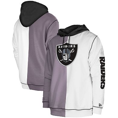 Men's New Era Silver/White Las Vegas Raiders Third Down Split Raglan Pullover Hoodie