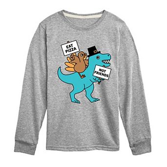 Boys 8-20 Eat Pizza Turkey Dino Long Sleeve Graphic Tee
