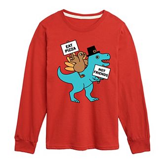 Boys 8-20 Eat Pizza Turkey Dino Long Sleeve Graphic Tee