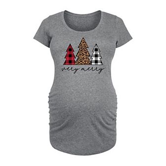 Maternity Very Merry Plaid Leopard Trees Graphic Tee