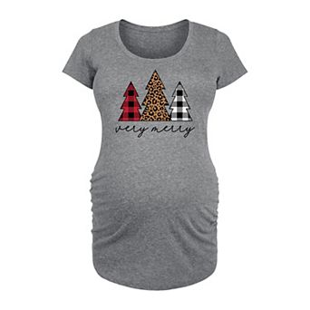 Maternity Very Merry Plaid Leopard Trees Graphic Tee