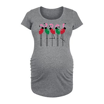 Maternity Christmas Light Flamingos Graphic Tee