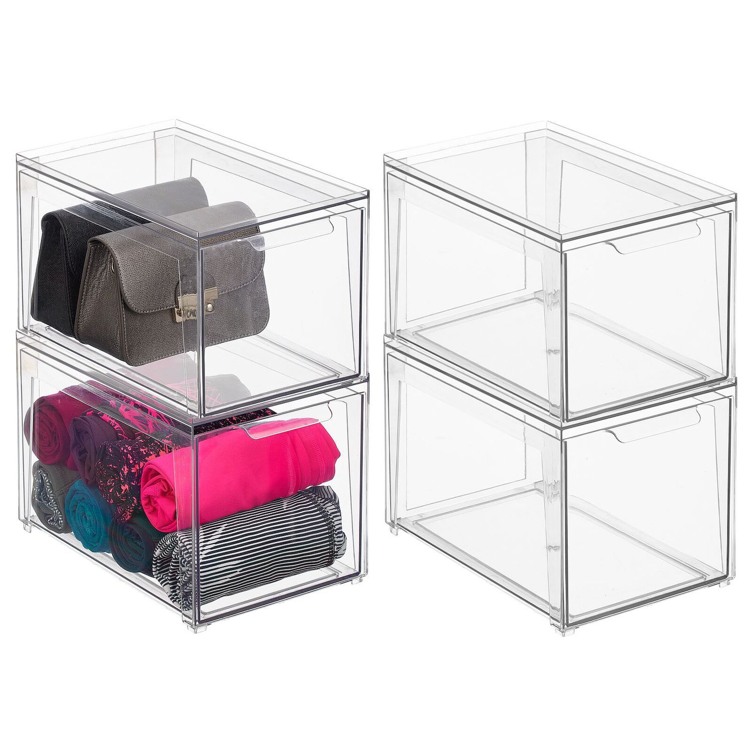 mDesign 2 Piece Plastic Stackable Kitchen Drawer Organizer with Top Tray 8  x 12 x 3