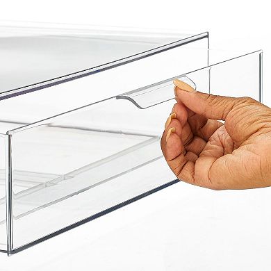 mDesign Plastic Stacking Closet Storage Organizer Bin with Drawer, 4 Pack, Clear