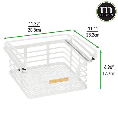 mDesign 11.32" Metal Wood Handle Kitchen Under Shelf Storage Baskets - 2 Pack