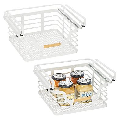 mDesign 11.32" Metal Wood Handle Kitchen Under Shelf Storage Baskets - 2 Pack
