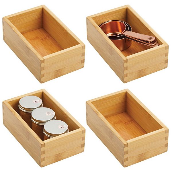 mDesign Wood Kitchen Storage Bin Container Crate Box, 4 Pack, Natural/Tan