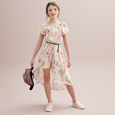 Girls 7-20 Knit Works Short Ruffle Sleeve Square Neck Walk Thru High-Low Maxi Dress in Regular & Plus Size