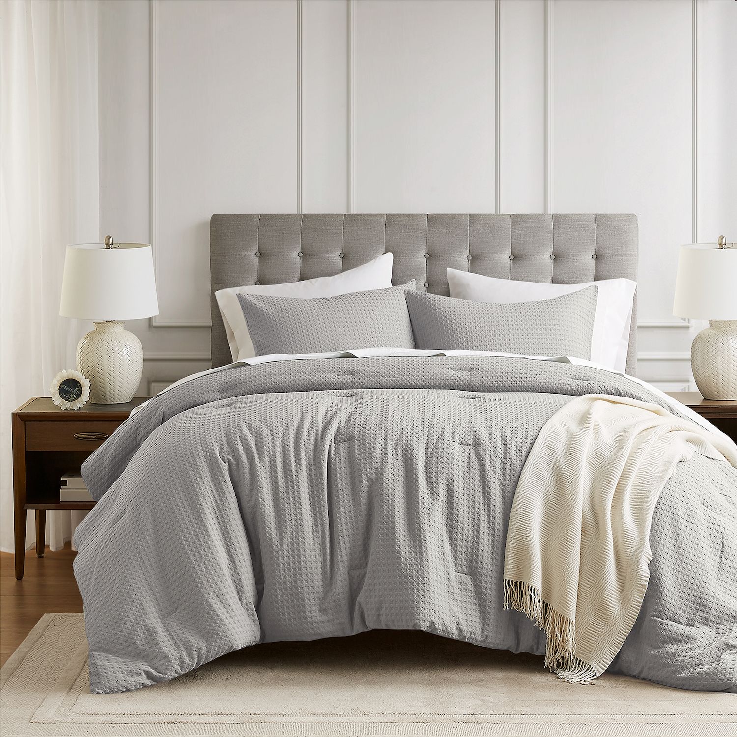 510 Design Mina Waffle Weave Textured Comforter Set   6659978 Light Gray