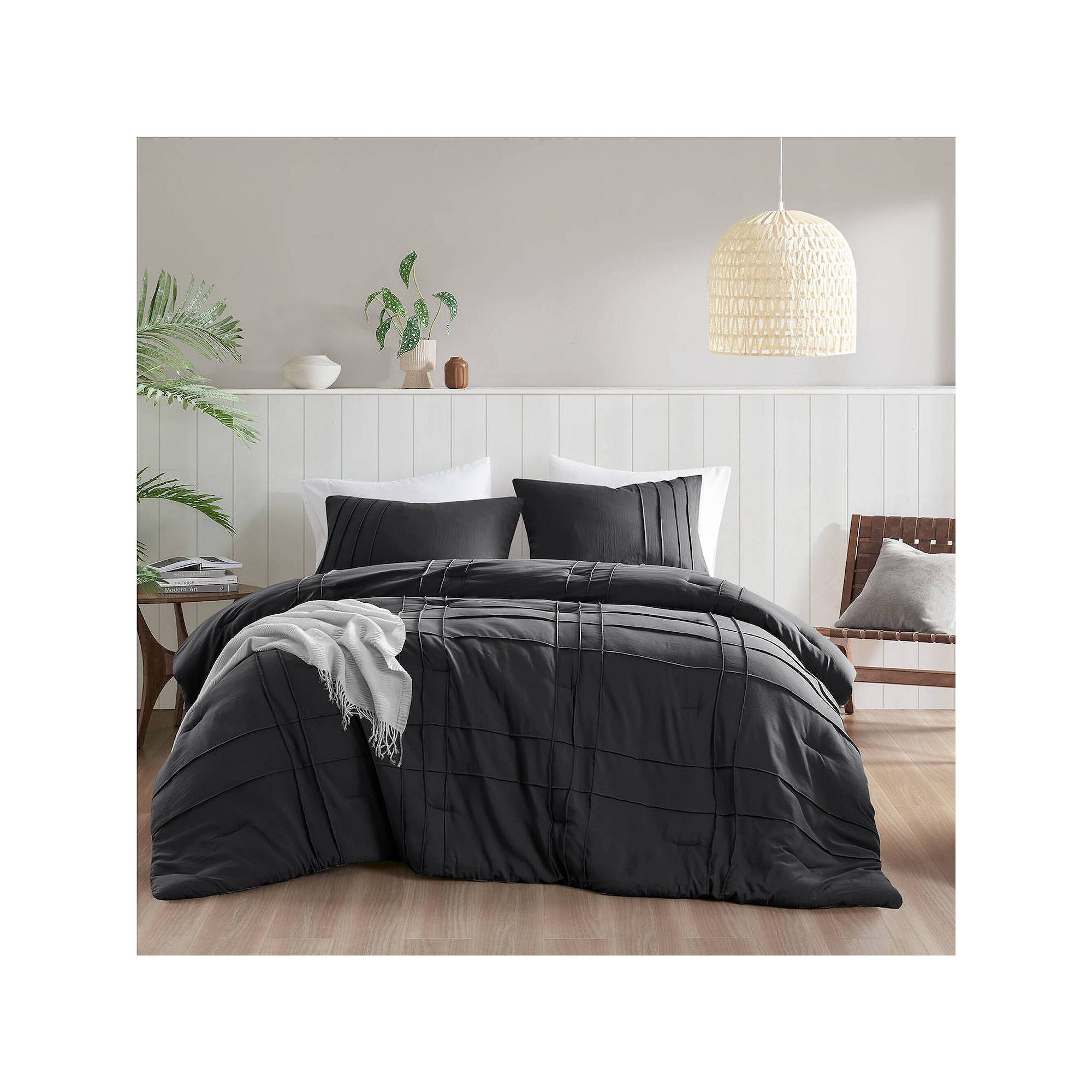510 Design Porter Soft Washed Pleated Comforter Set, Black