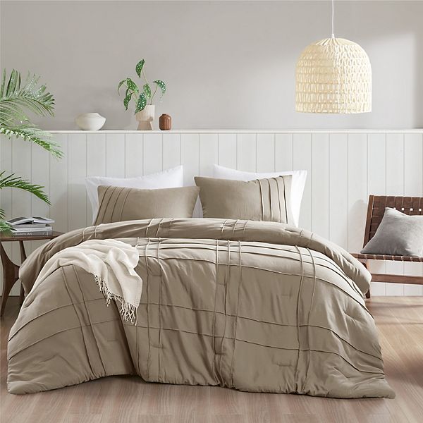 510 Design Porter Soft Washed Pleated Comforter Set - Khaki (QUEEN)