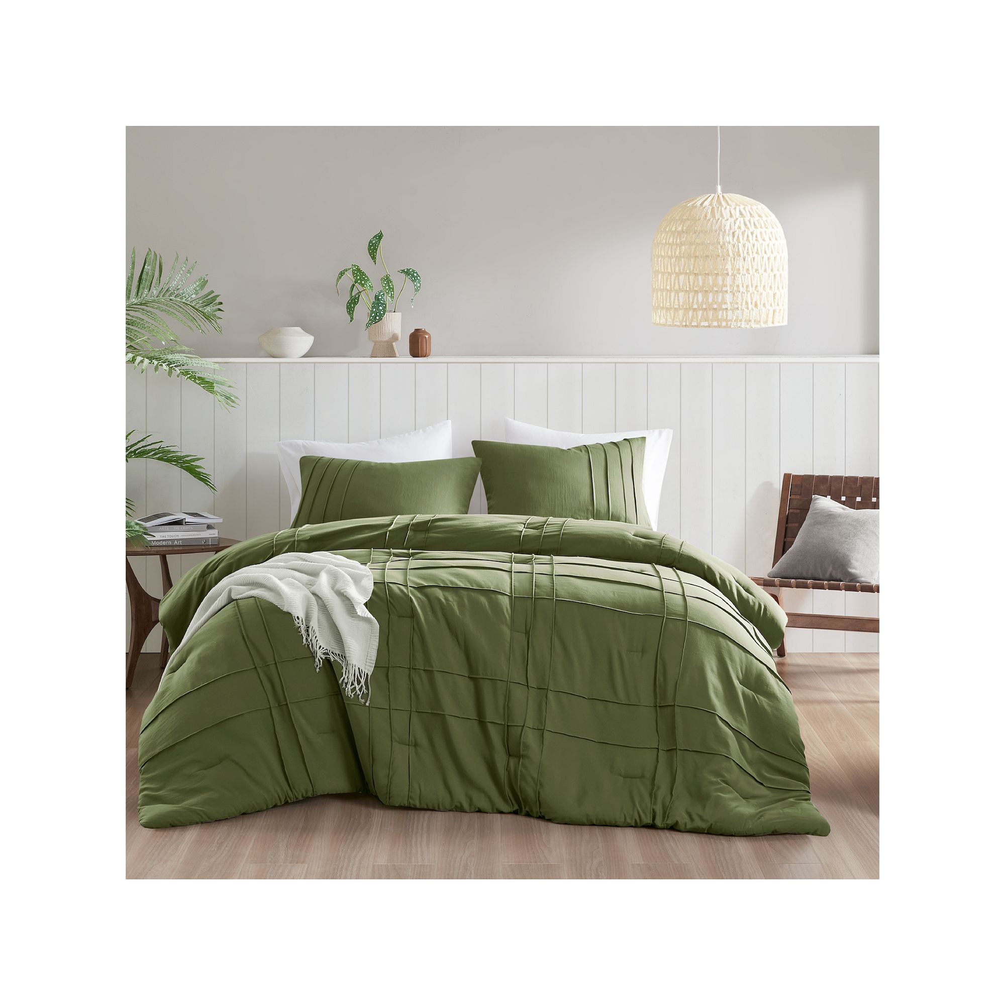 510 Design Porter Soft Washed Pleated Comforter Set, Olive Green
