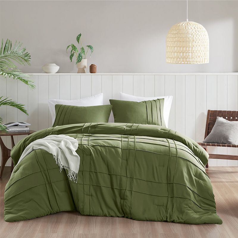 510 Design Porter Soft Washed Pleated Comforter Set, Olive Green