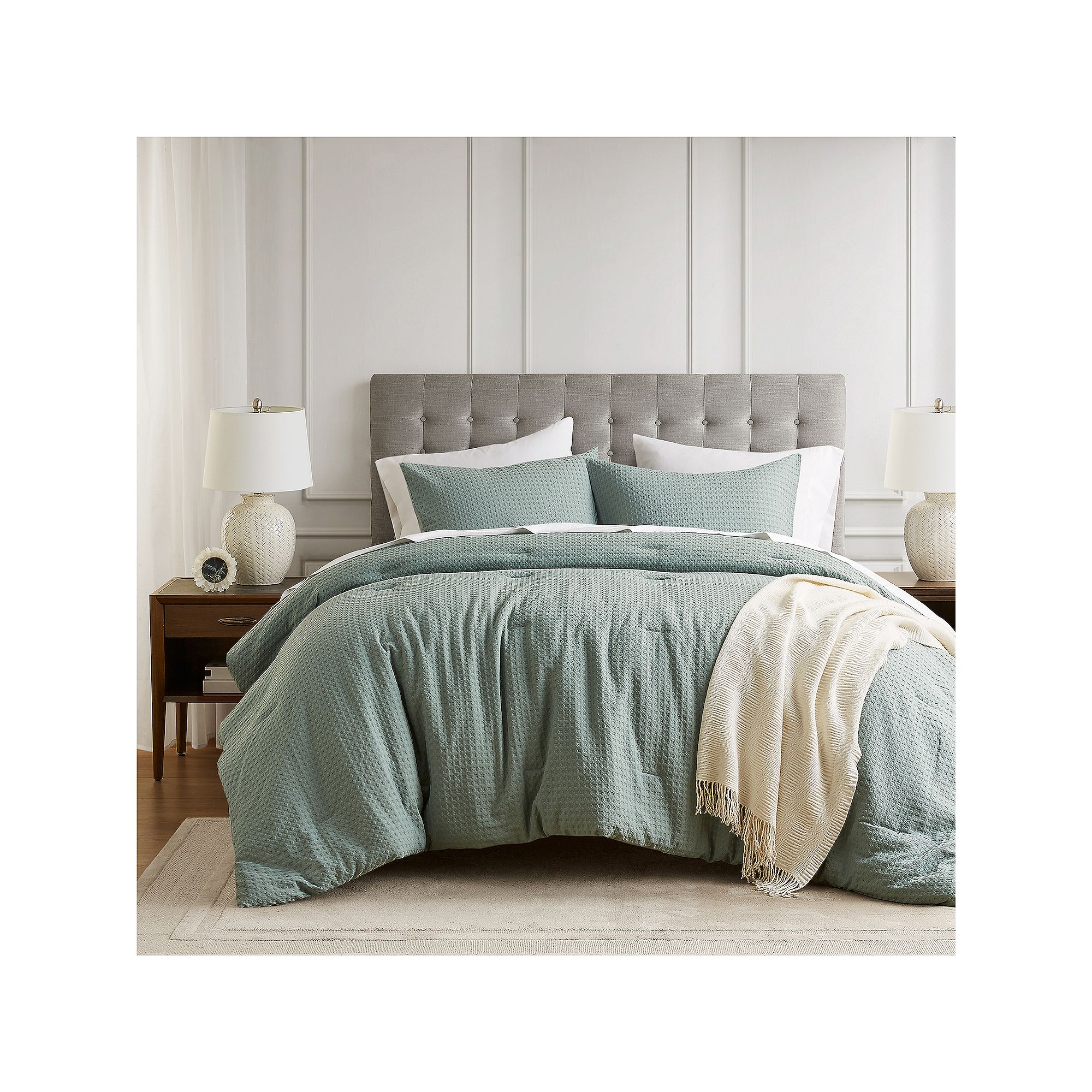 510 Design Mina Waffle Textured Duvet Cover Set, Sage Green