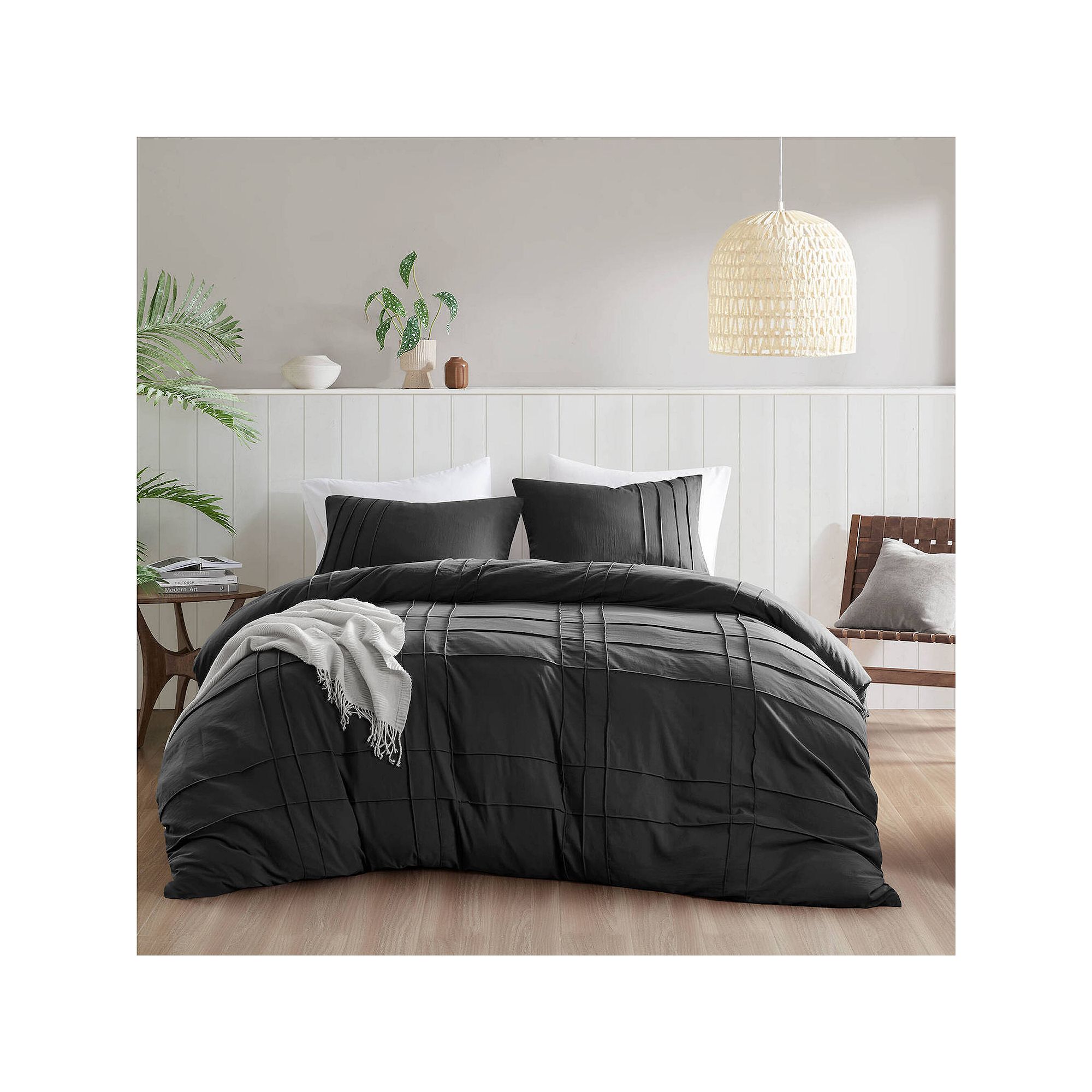 510 Design Porter Soft Washed Pleated Duvet Cover Set, Black