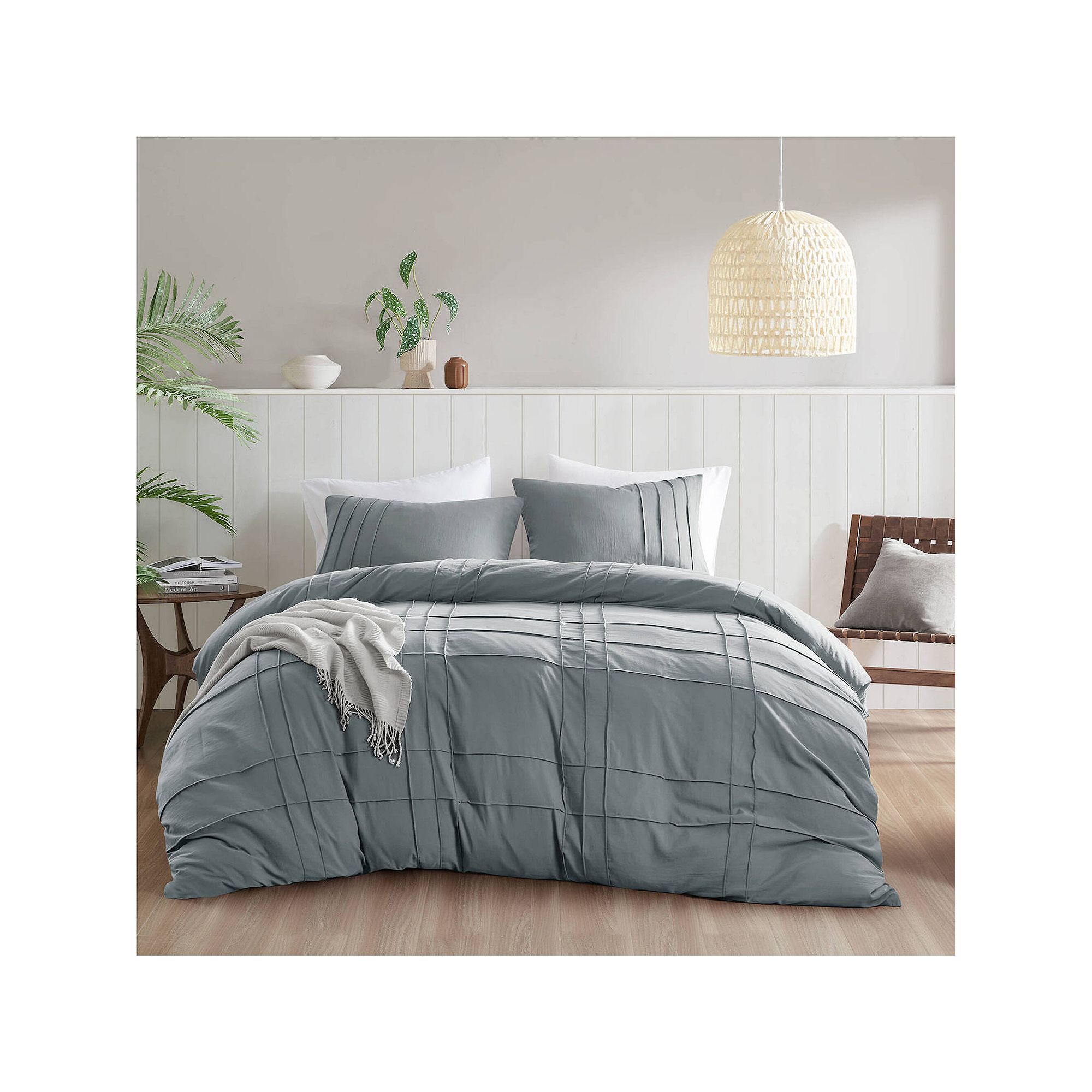 510 Design Porter Soft Washed Pleated Duvet Cover Set, Blue Gray