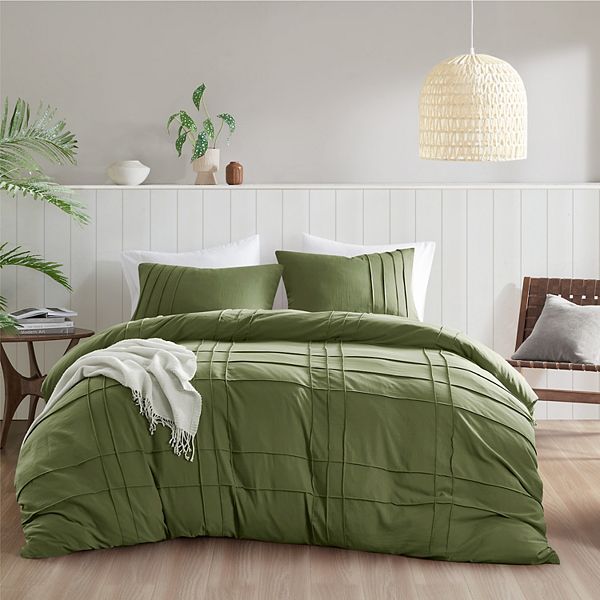 510 Design Porter Soft Washed Pleated Duvet Cover Set - Olive Green (TWIN/TWNXL)