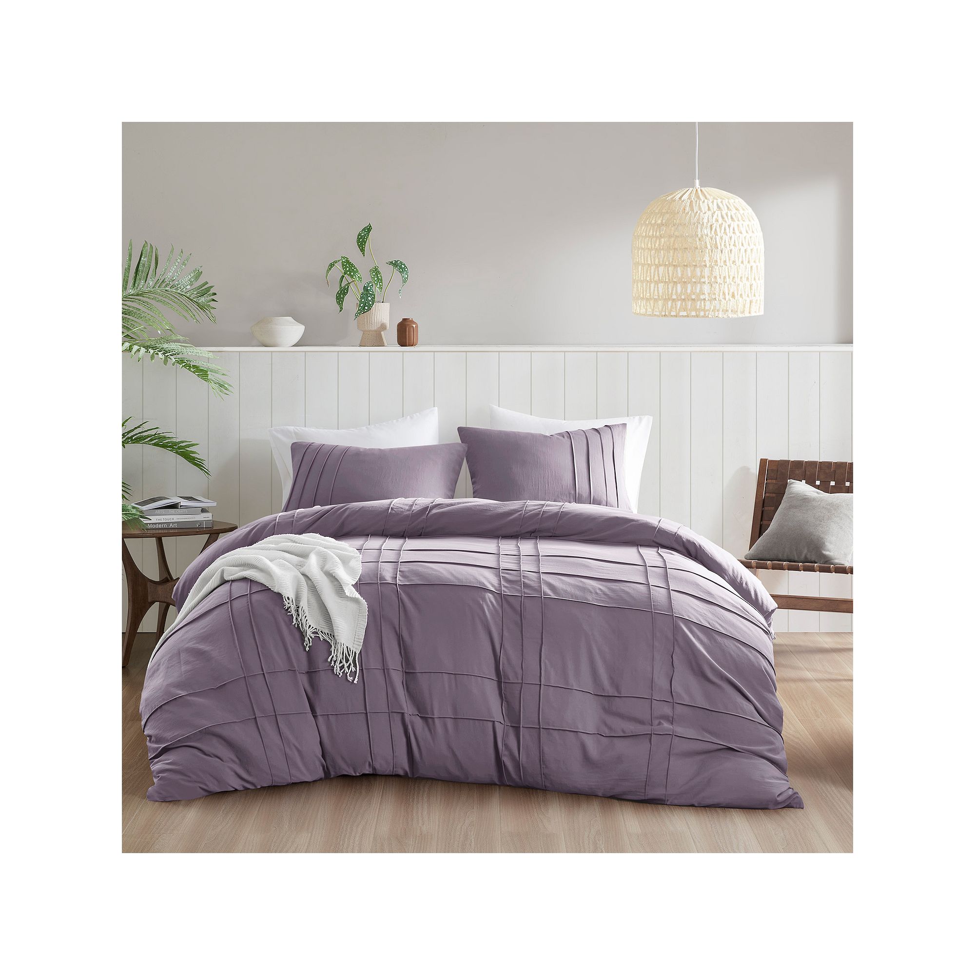 510 Design Porter Soft Washed Pleated Duvet Cover Set, Purple