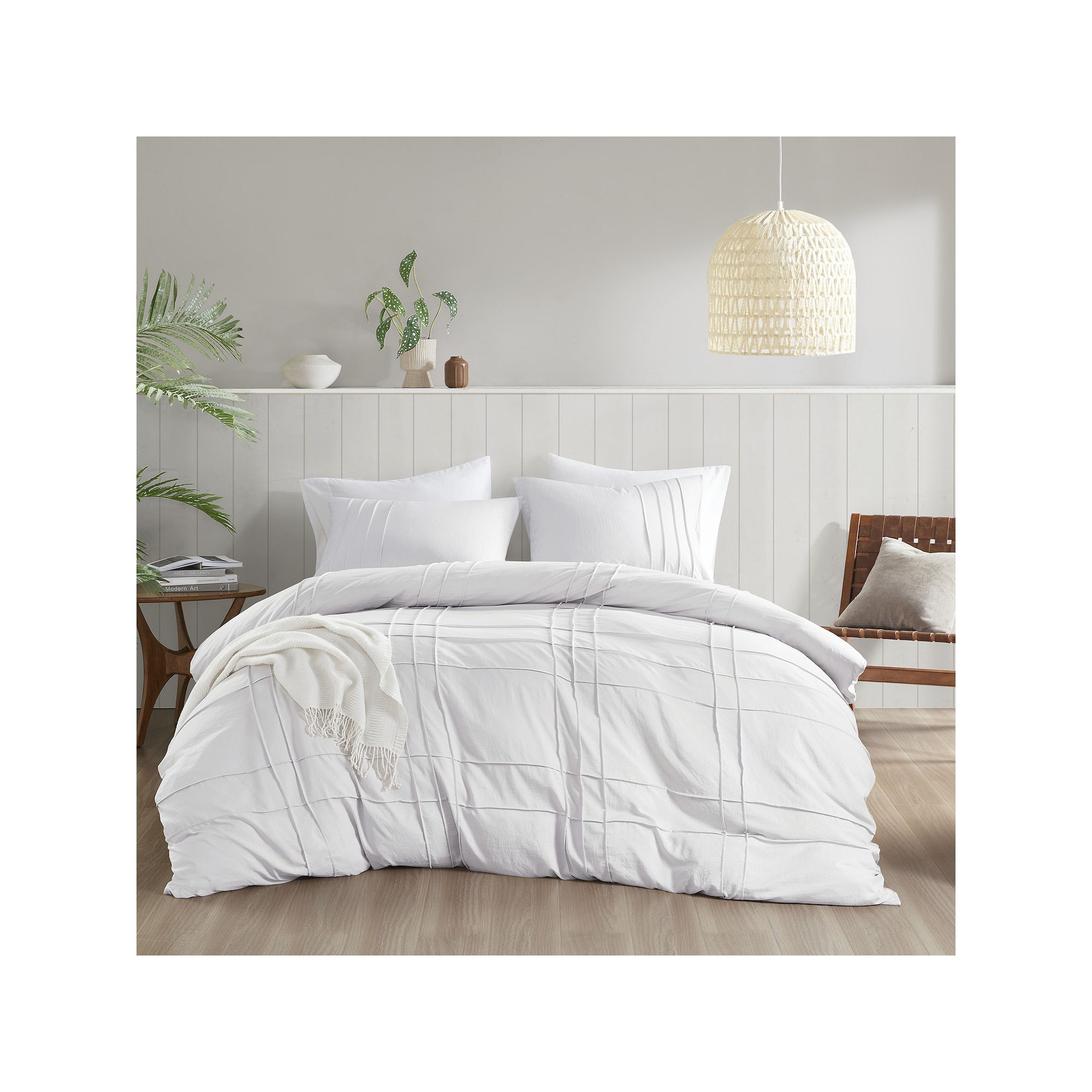510 Design Porter Soft Washed Pleated Duvet Cover Set, White
