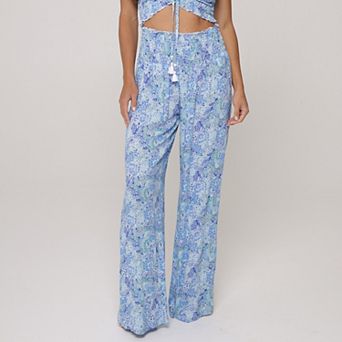 Women's J. Valdi High Rise Smocked Waist Flowy Swim Cover-Up Pants