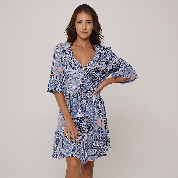 Women's J. Valdi Button Front Ruffle Swim Cover-Up Dress