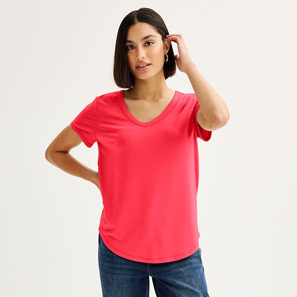 Juniors' SO® Short Sleeve V-Neck Tee - Citrus Berry (X SMALL)