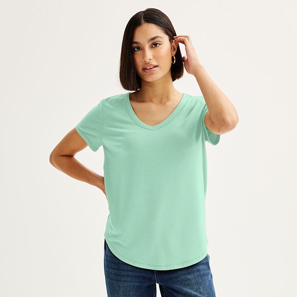 Juniors' SO® Short Sleeve V-Neck Tee - Faded Ivy (X SMALL)