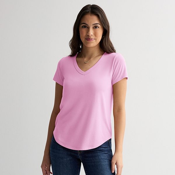 Juniors' SO® Short Sleeve V-Neck Tee - Grape Macaroon (X SMALL)