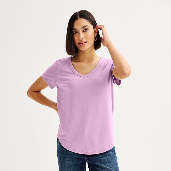 Juniors' SO® Short Sleeve V-Neck Tee - Maiden Lilac (X SMALL)