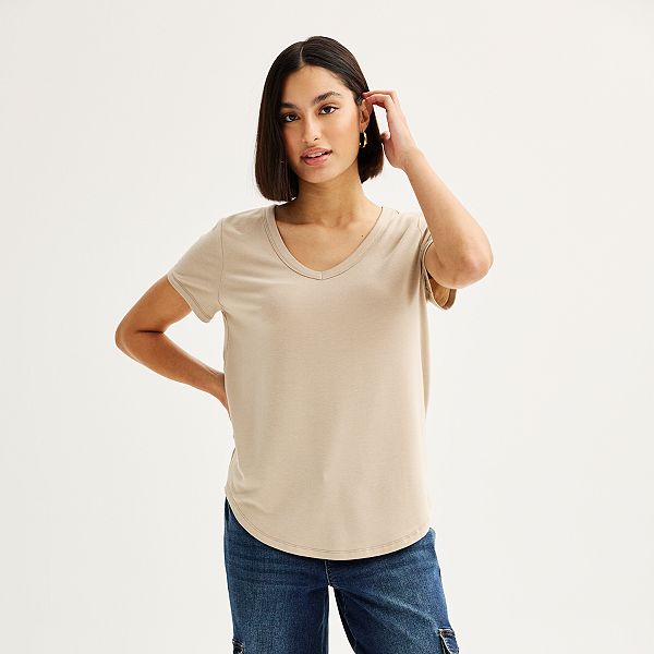 Juniors' SO® Short Sleeve V-Neck Tee - Mocha Froth (X SMALL)