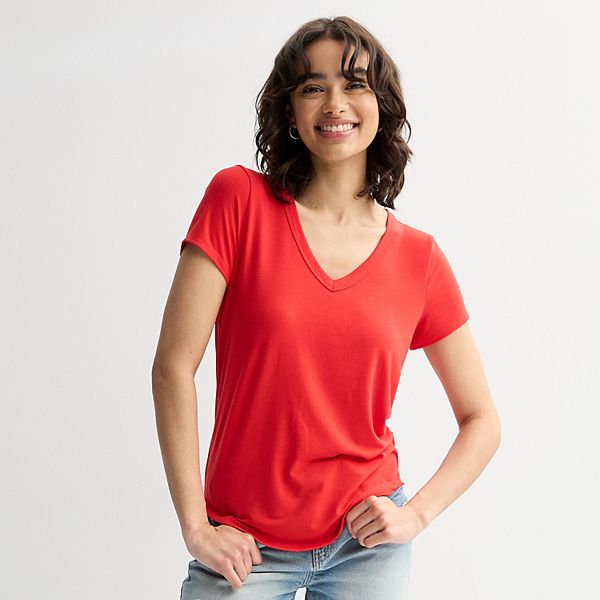 Juniors' SO® Short Sleeve V-Neck Tee - Red Garden (XX LARGE)