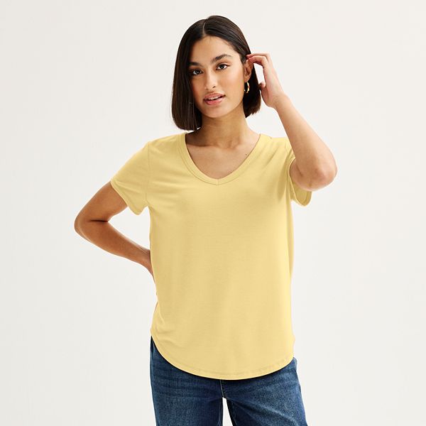 Juniors' SO® Short Sleeve V-Neck Tee - Yellow White Chip (X SMALL)