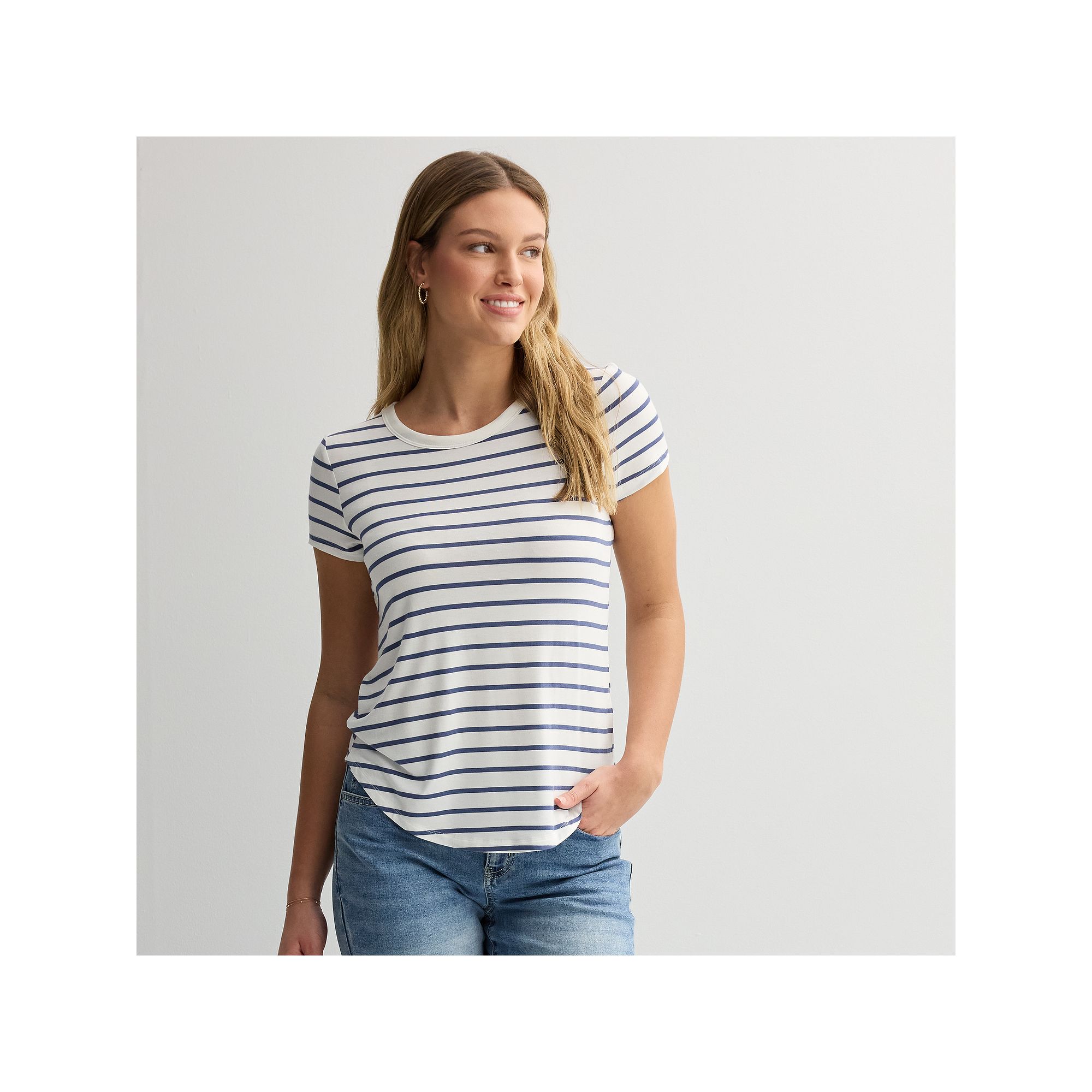 Juniors SO® Short Sleeve Crewneck Tee, Girls, Size: XS, Ivory Navy Strip