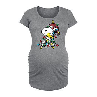 Maternity Peanuts Snoopy Woodstock Xmas Lights Graphic Tee